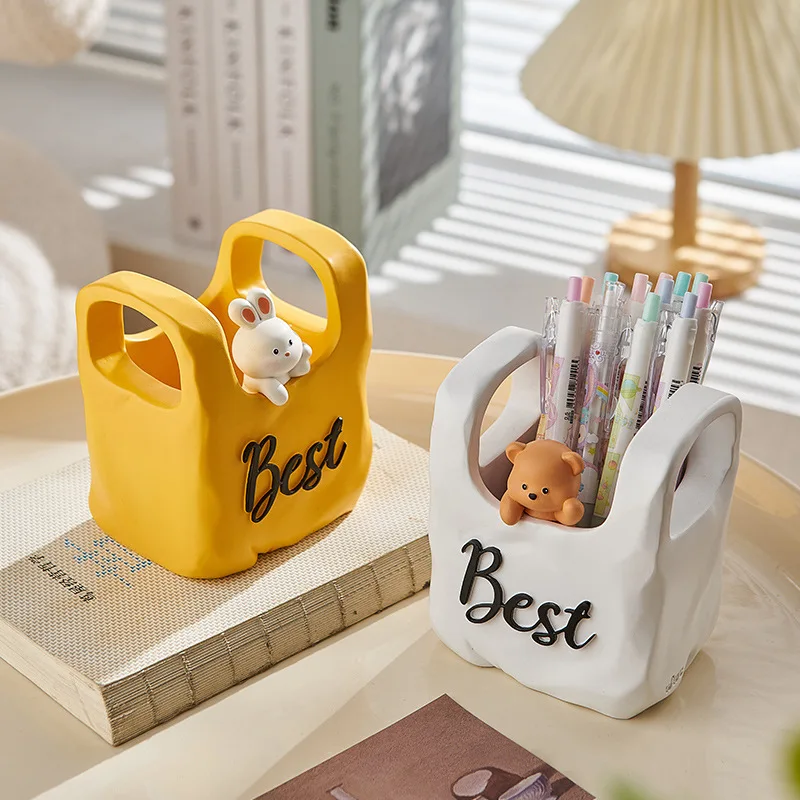 

Nordic Cartoon Rabbit Brown Bear Bag Pen Holder Stationery Home Decoration Desktop Decorative Ornaments Storage Box Kids Gift