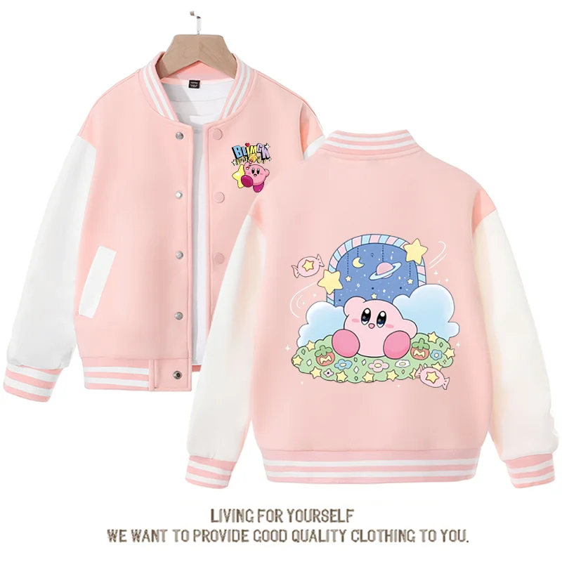 

Детская куртка с милым мультяшным рисунком Kirby, новинка, осенняя стильная бейсбольная куртка, топ для девочек, повседневная куртка