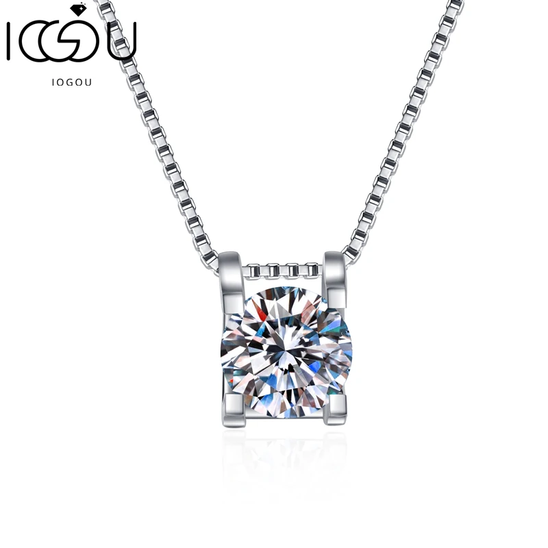 

IOGOU New Arrivals 1.0ct/2.0ct 925 Sterling Silver Round Moissanite Necklace Fashion Bull Head Necklace Jewelry Gift For Women