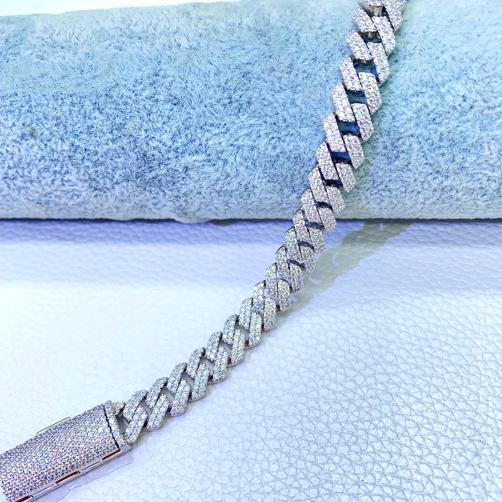 10mm 2 Rows Big Moissanite Bracelet For Men Women S925 Silver Cuban Chain Real Diamonds Hip Hip Jewelry With GRA