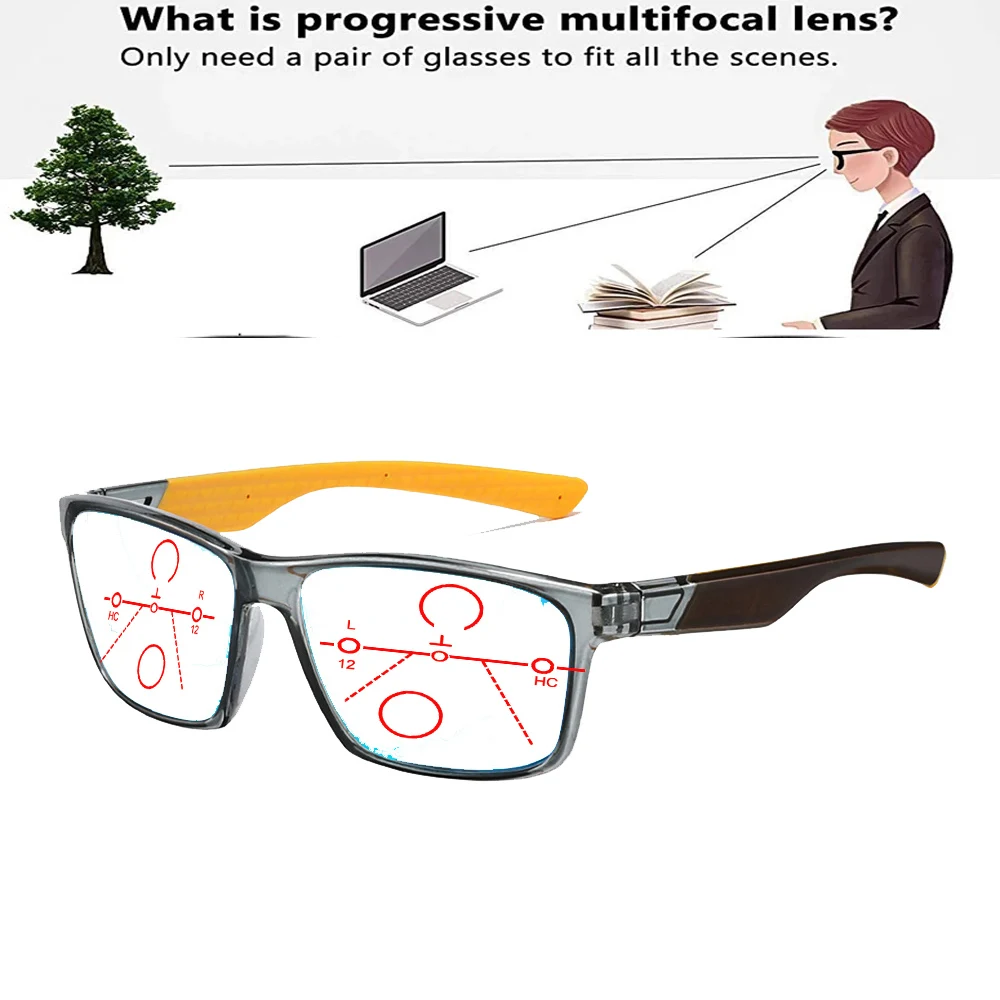 

Sport Style Handcrafted Frame One-piece Nose Pads Fashion Progressive Multifocal Reading Glasses +0.75 To +4