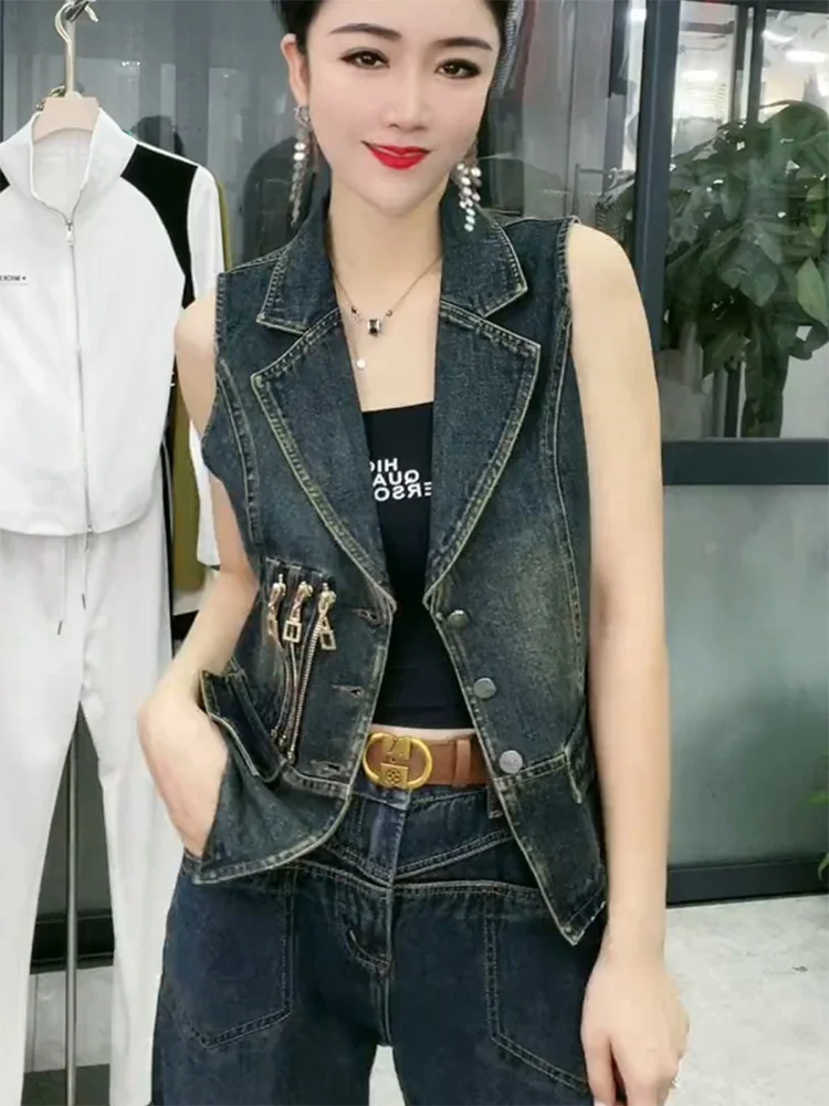 Джинсовый жилет женская новая осенняя одежда универсальная верхняя в стиле