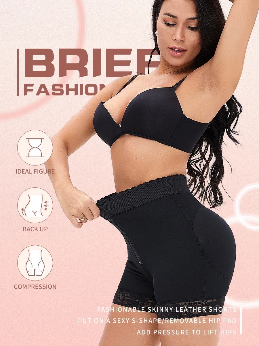 

Shapewear Shorts for Women Ziper Ultra Firm Control Lace High Waist Thigh Slimmer Cool Comfort Fajas Support Black Skin Color