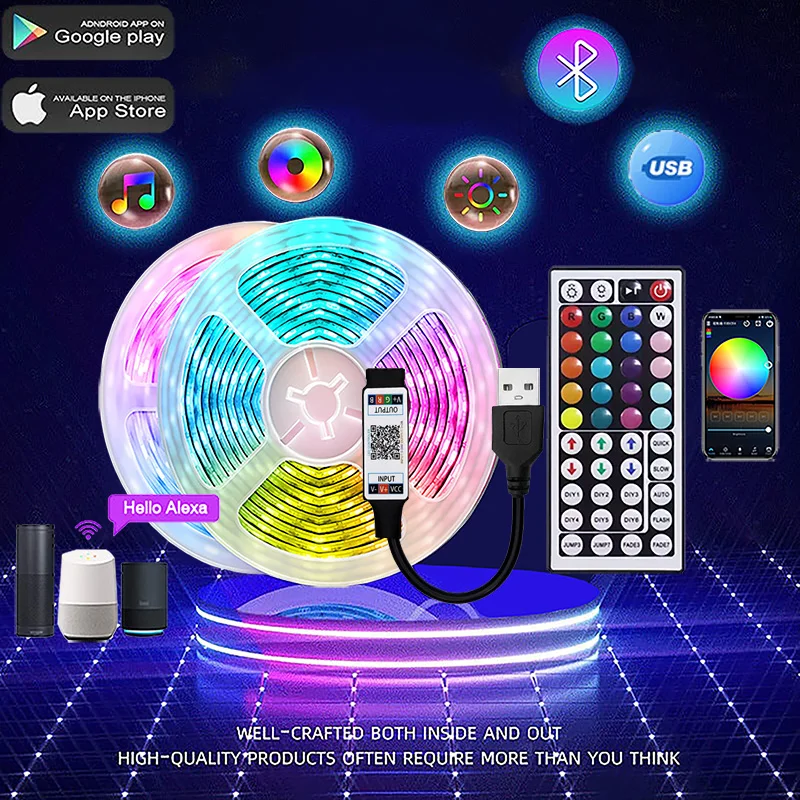 

30M Bluetooth APP Control Sync Music LED Strip Lights USB Powered RGB SMD 5050 Flexible Lamp Tapes For HDTV BackLight Home Decor