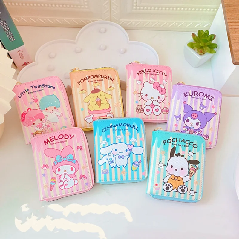 

New Sanrio anime character Japanese cartoon Kulomi cinnamon roll Melody zipper card bag wallet Pacha dog coin change storage bag