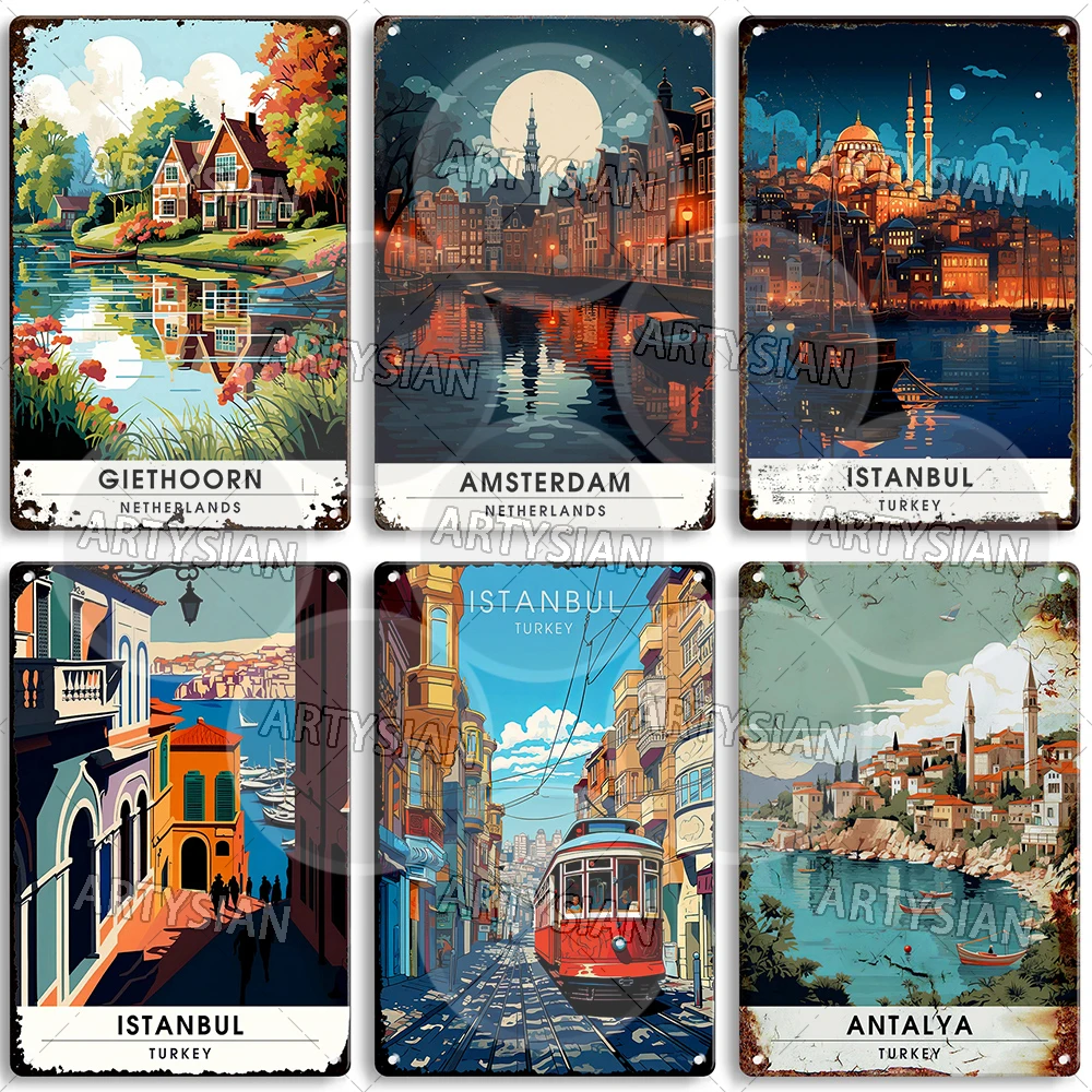 Нидерланды Турция Путешествие городской пейзаж Металлический знак Стамбул