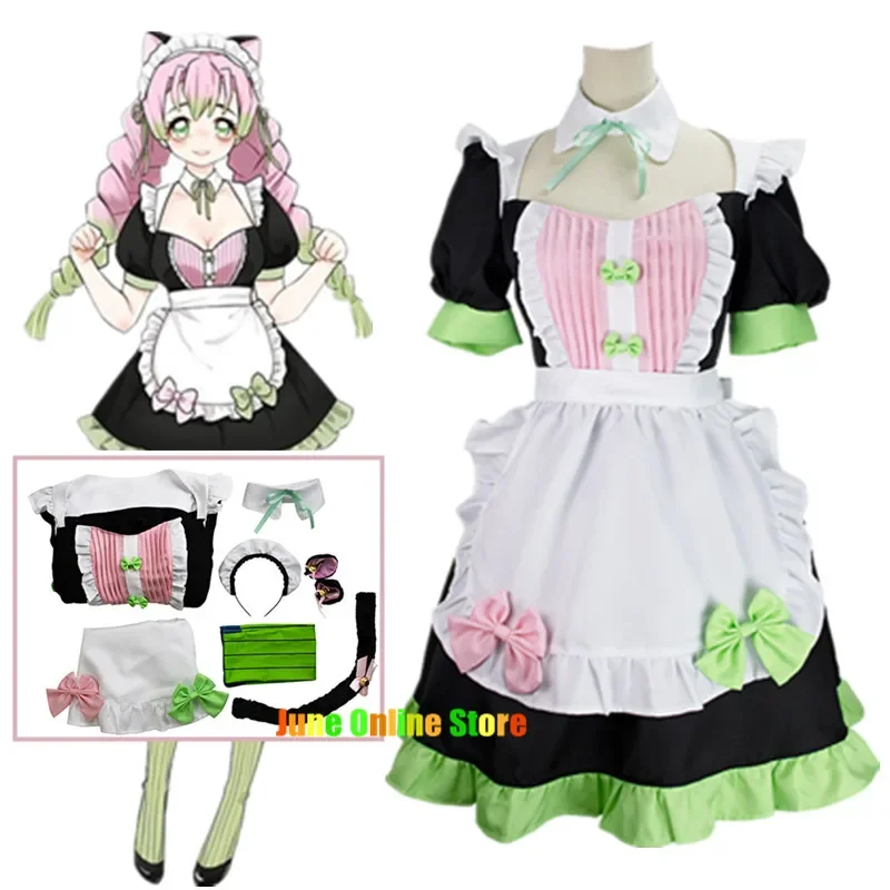 

Anime Demon Slayer Kanroji Mitsuri Cosplay Costume Cat Ear Maid Lolita Dress Kimono Outfits Halloween Carnival Suit