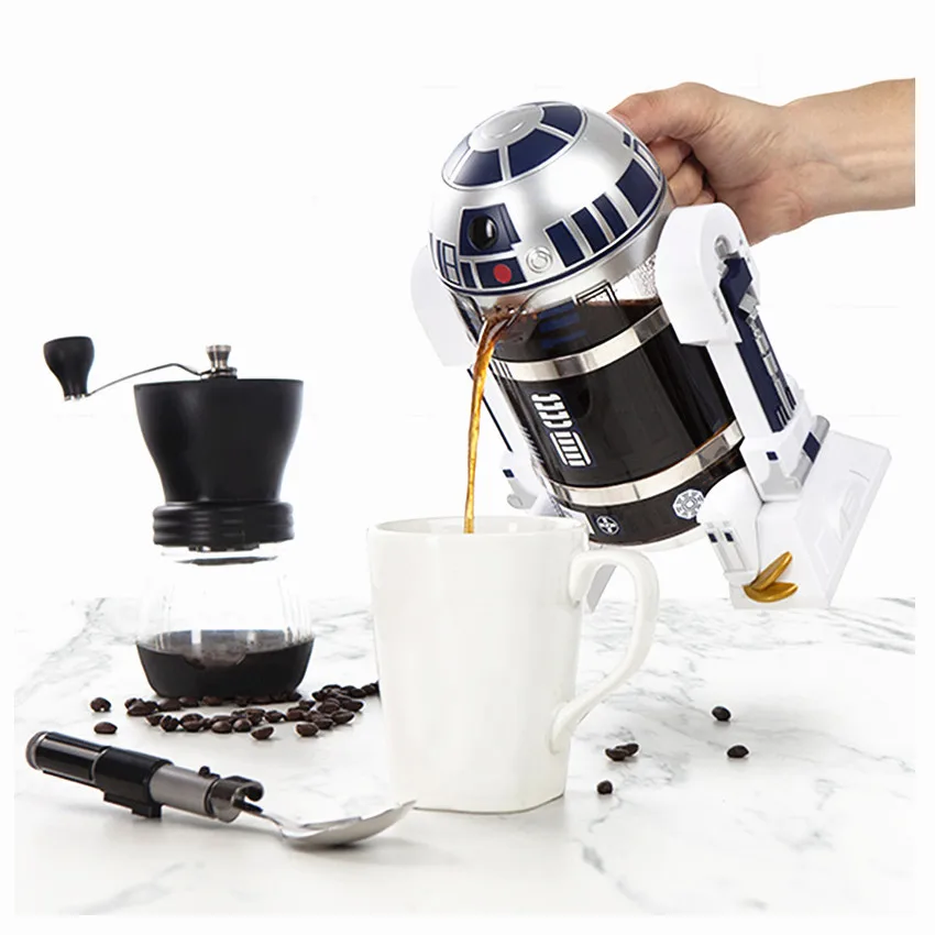 

960 мл Moka ручная кофемашина R2-D2 мультяшный робот для офиса дома ручной термопресс из нержавеющей стали мини кофейник