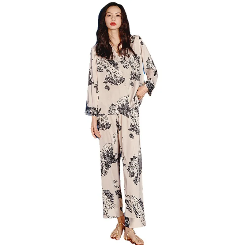 New women's pajamas long-sleeved women's ice silk satin home wear thin section womens pajamas