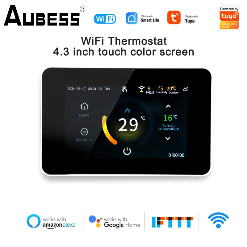 

Умный термостат Aubess с поддержкой Wi-Fi и сенсорным экраном