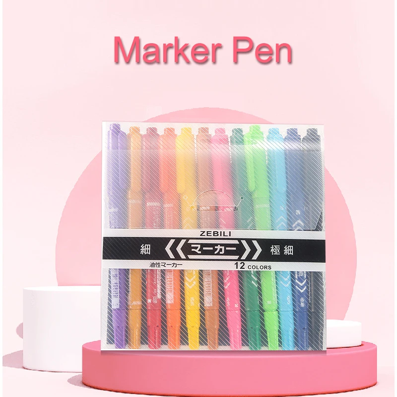 10pcs/lot Double Tip Permanent Marker Pen Set Fine Point Waterproof Ink Thin Nib Crude Nib Black Ink 0.5mm-2mm Fine Color