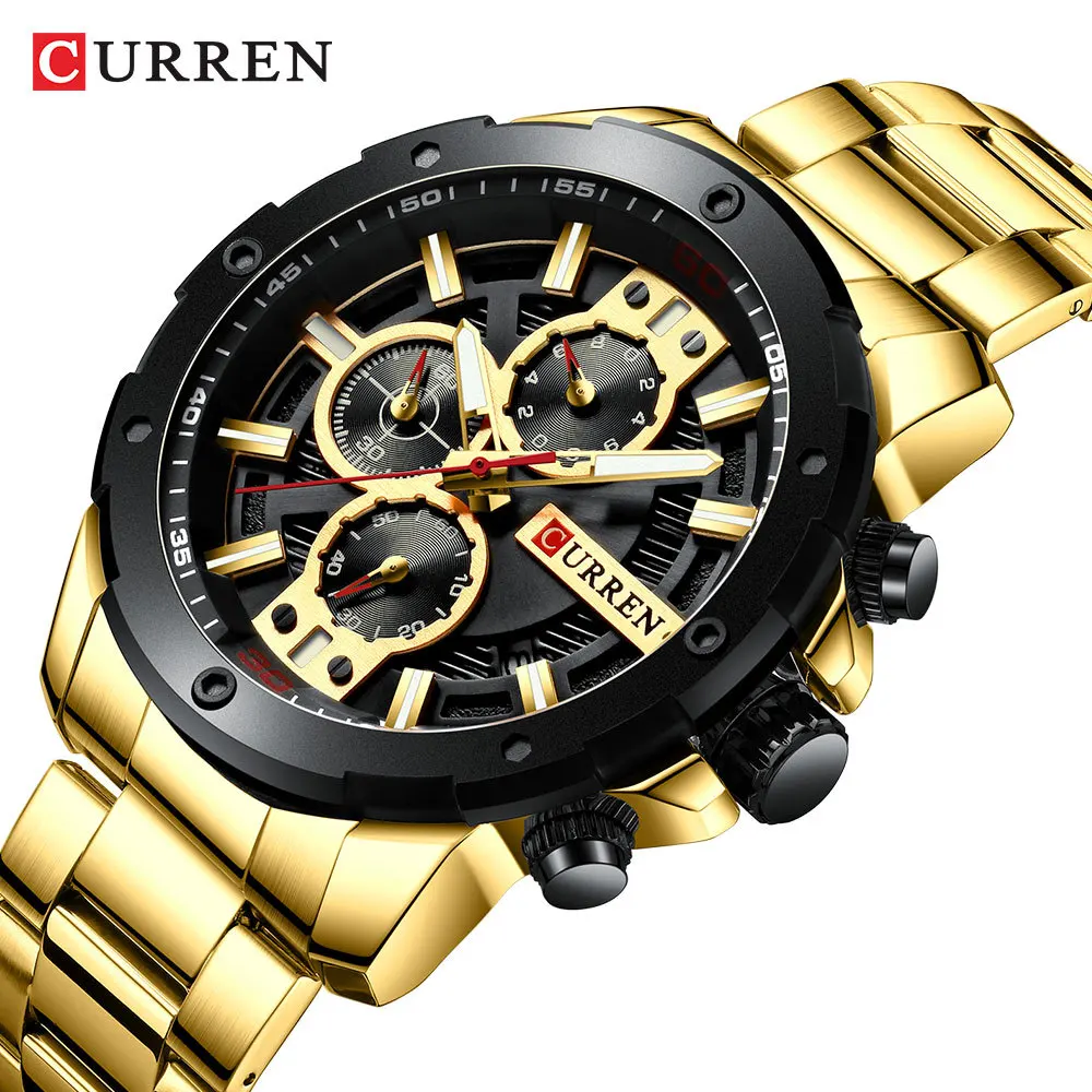 

CURREN Luxury Brand Sporty Watches Men Fashion Gold Stainless Steel Strap Quartz Watch Chronograph Wristwatch Male Clock Relojes