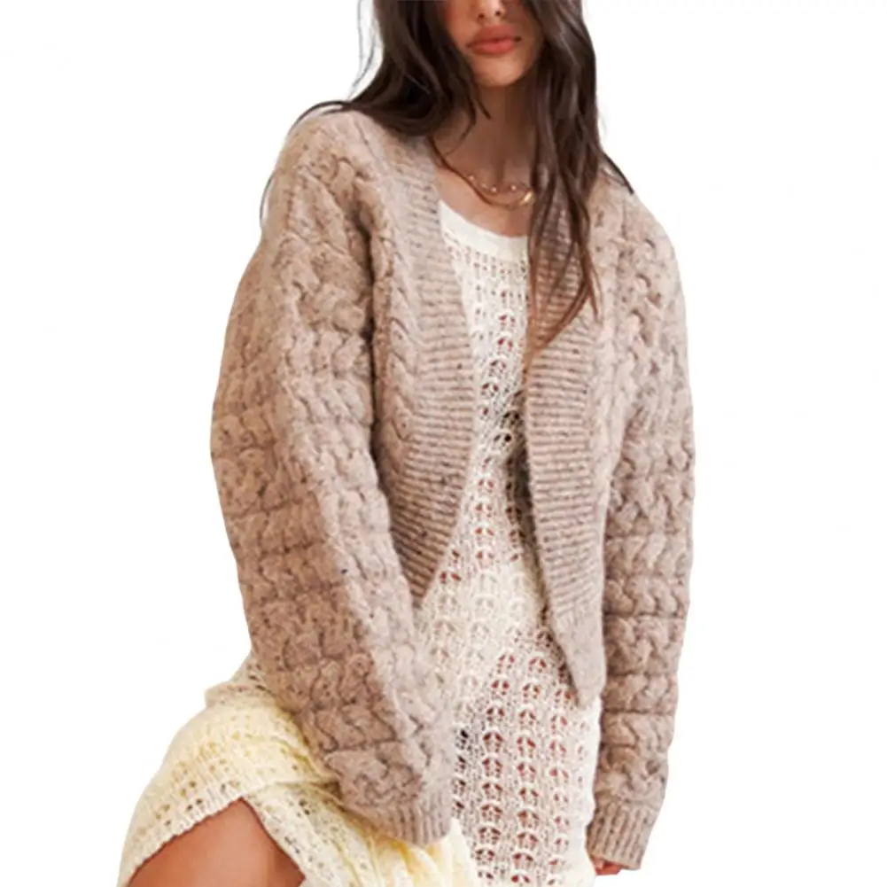 

Fashion Knitted Coat Open Stitch Autumn Winter Knitted Cardigan Women Twist Coarse Yarn Outerwear