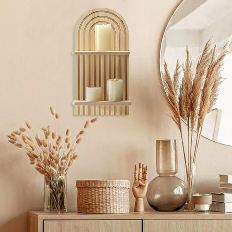 Настенные декоративные полки в стиле бохо деревянный подсвечник винтажные