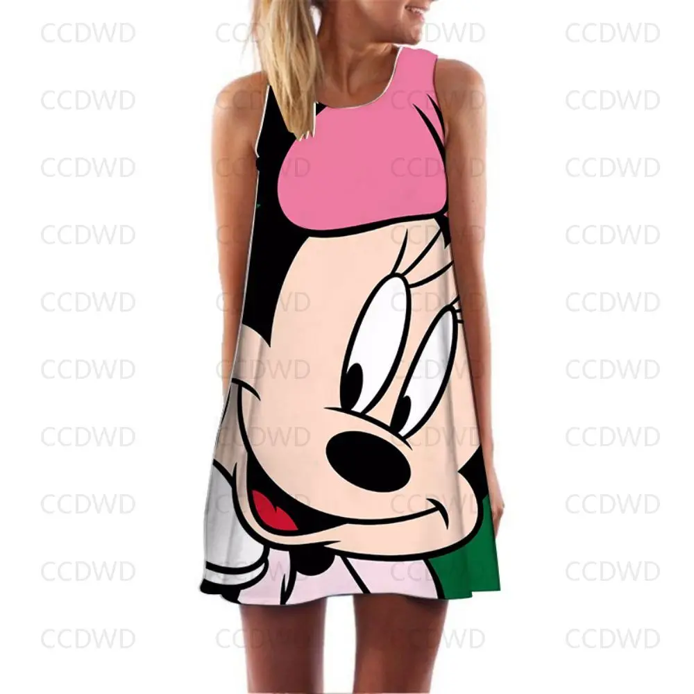 

Minnie Mouse Cover-ups Print Women's Dress Disney Y2k Cool Sexy Dresses Woman Fashion 2022 Sleeveless Summer Sundresses Mickey