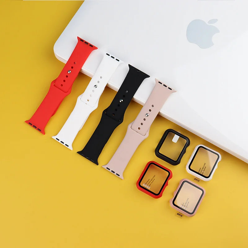 Tempered Glass+Cover+Strap for Apple Watch Band case 44mm 41mm 45mm 40mm 38mm 42mm silicone bracelet IWatch Serie 8 7 6 5 3 4 SE