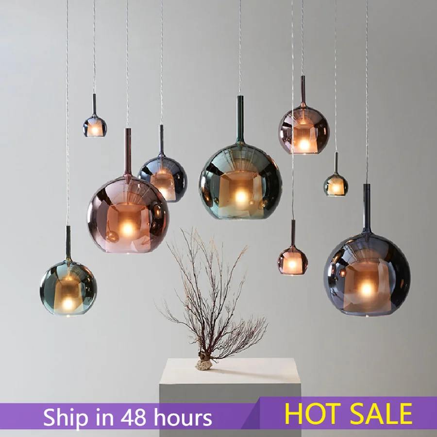 

Modern Bell LED Suspension Lamp for Restaurant Smoke Gray Indoor Island Hanging Light Fixtures Round Glass Ball Kitchen Luster