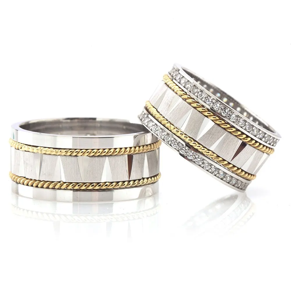

Double Row Mesh Design 925 Sterling Silver Couple Wedding Rings