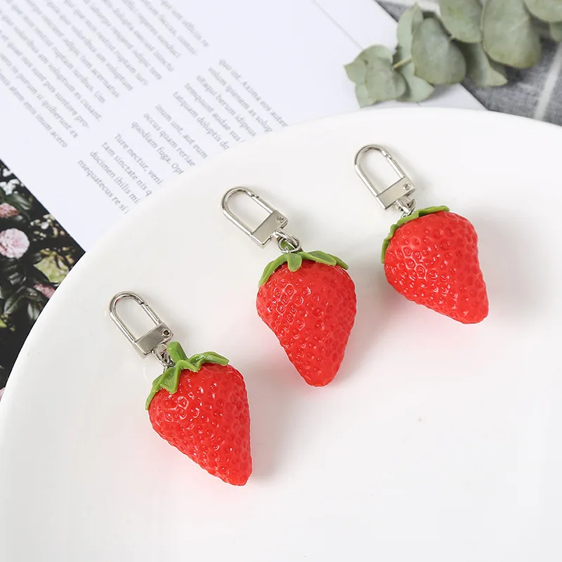 

Cartoon Simulation Strawberry Keychain Women Fruit Pendant Key Ring Wallet Pendant Charms Jewelry For Birthday Gifts