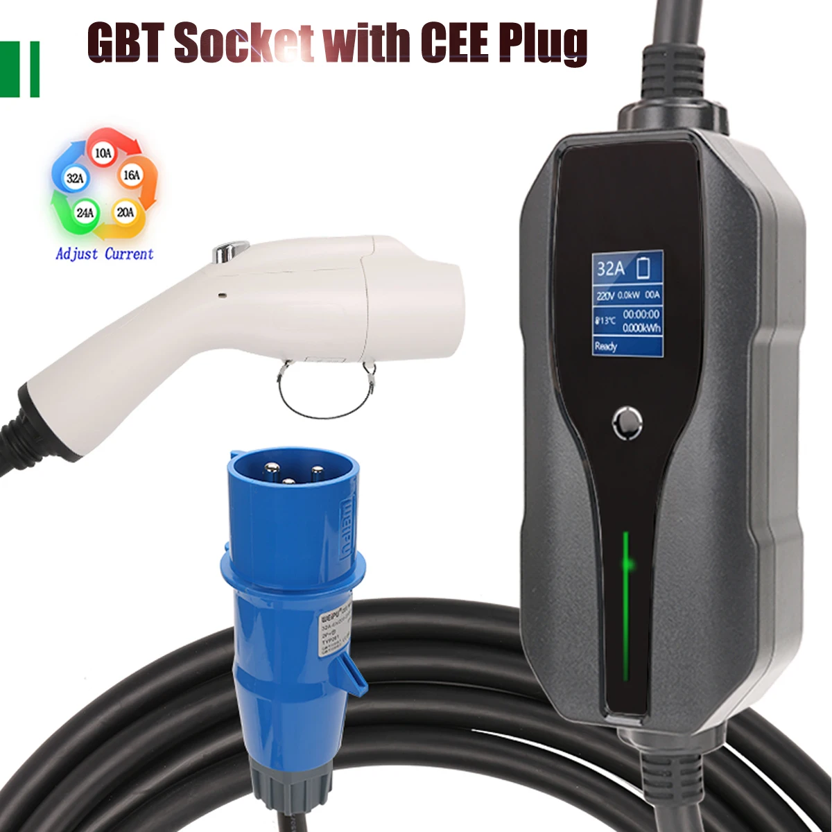 

GBT GB/T Level 2 With CEE Wall Plug Adjustable 32A 5m 7.4KW EV Charger station EVSE for Electric Vehicle Car Charger Station