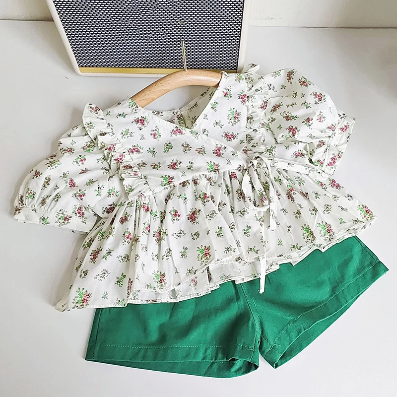 

2023 New 3-7Y Summer Floral Top+Shorts 2Pcs Casual Set Children Clothes Kid Clothes For 3-7 Years