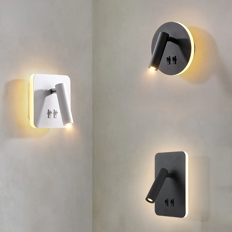 

3W 10W Wall Light Backlight 350 Degree Rotation Adjustable Wall Sconce Lamp Hotel Bedroom Bedside Study Reading Lamp with Switch