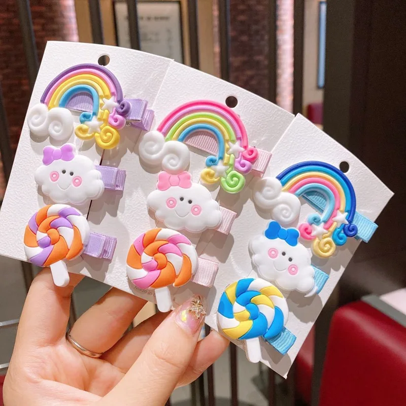 

Korean Style Children's Clip Set Cute Rainbow Lollipop Barrettes Girls Side Clip Colorful Hairpin Fringe Accessory