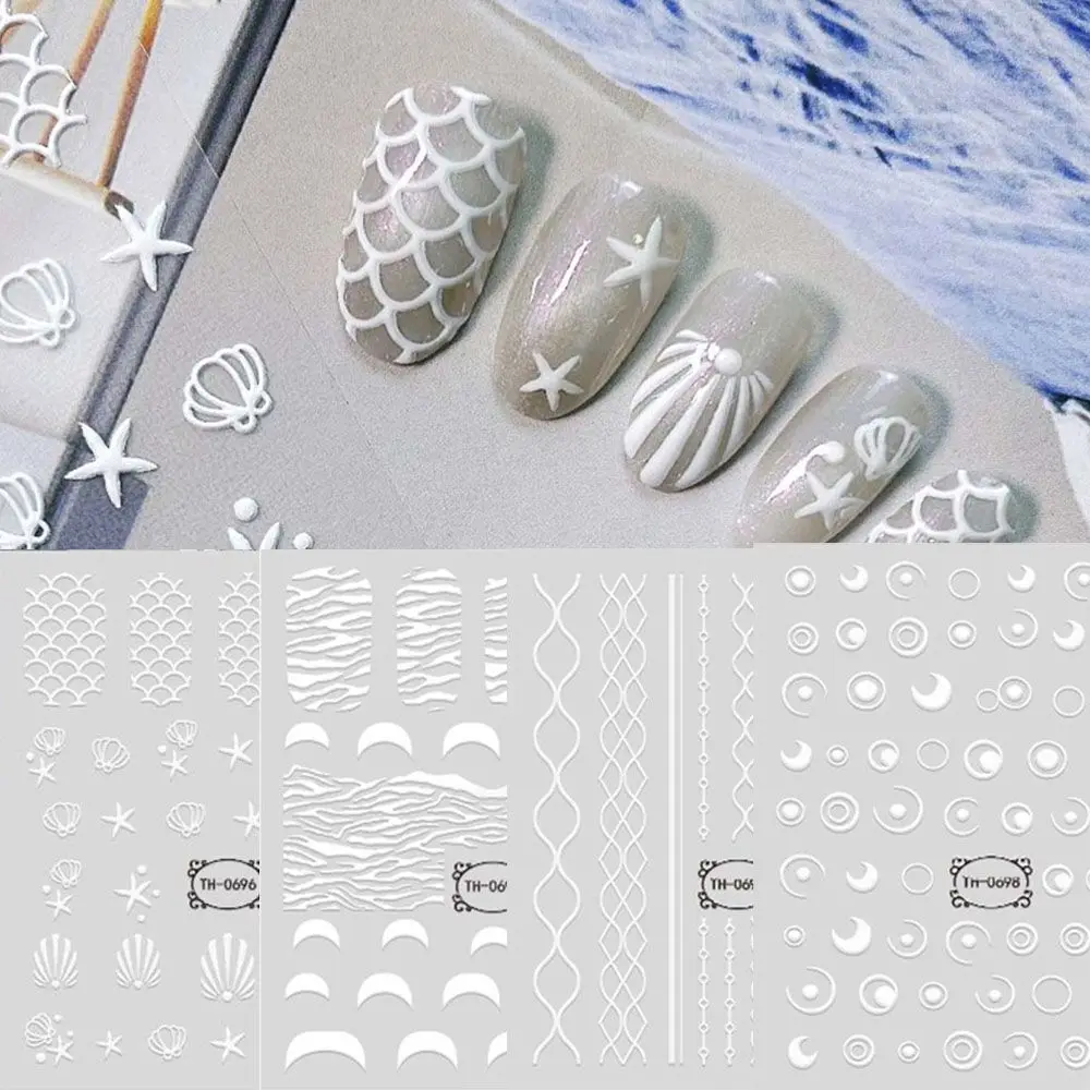 

Retro Self Adhesive Flower White Slider Wraps Nail Art Decoration Manicure 5D Engraved Nail Sticker Nails Decals