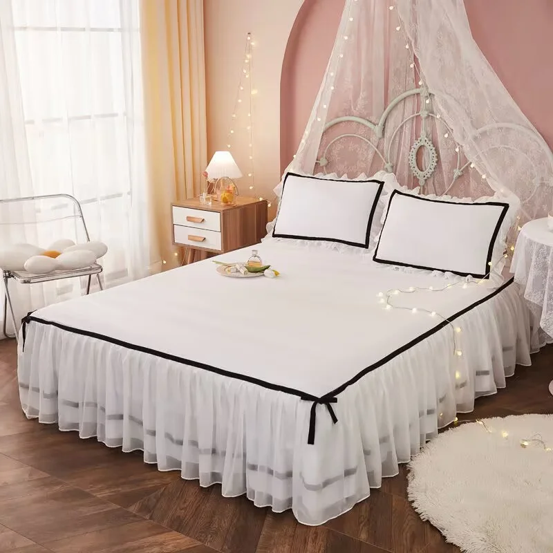 

Princess Bed Sheet Plaid Fashion Bow Bed Dress Soft For Queen/King Bed Size Home Lace Bedding Cover Foldable Sweet Flat Sheet
