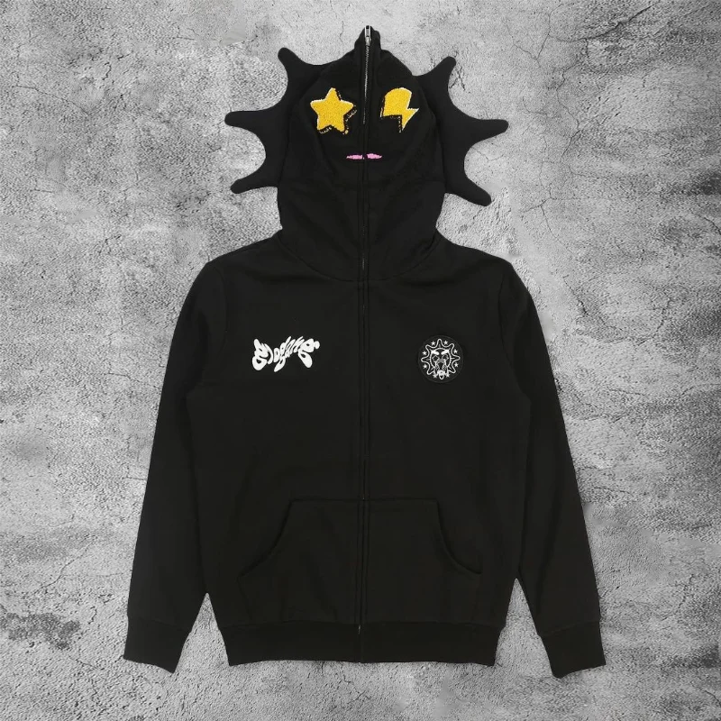 

Skull Lazy Wind Hooded Sweater Cardigan Men Women European American Style Personality Long-sleeved Zipper Commuter Couple Jacket