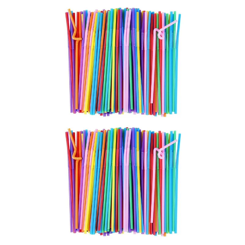 

600Pcs 10.2 Inch Colorful Plastic Drinking Straws, Individually Packaged Disposable Extra Long Flexible Straws