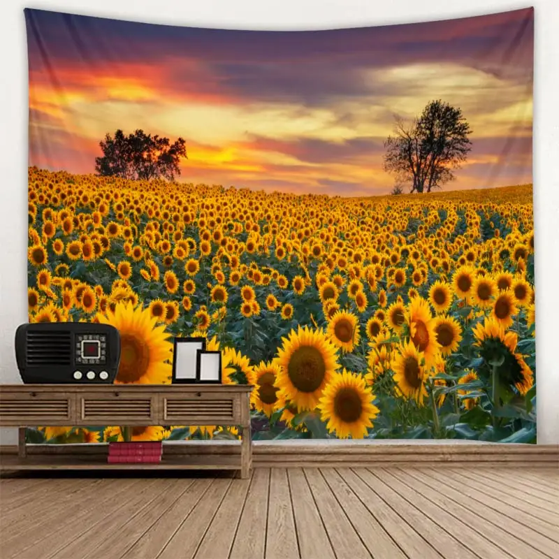 

Sunflowers in the sunset tapestry environmental protection print background tapestry aesthetics