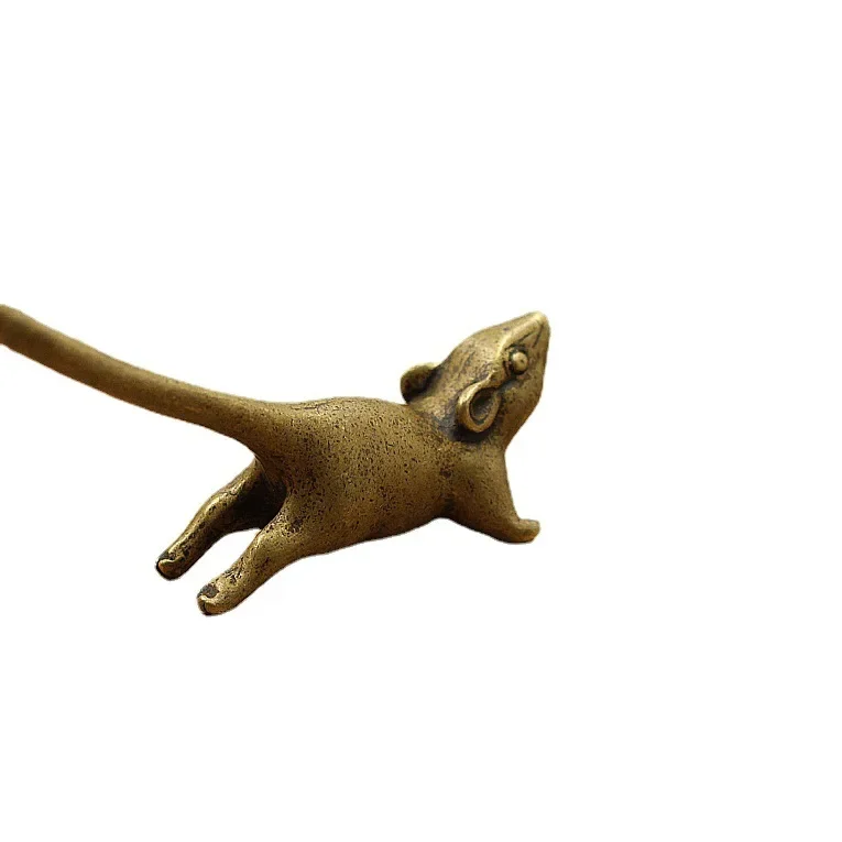 Креативная ретро латунная мышь с длинным хвостом металлическая фигурка сувенир