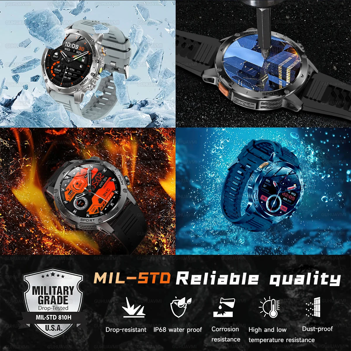 Фото 2025 Новые военные аккумуляторы 1000 мАч HD AMOLED-экран Смарт-часы Мужские спортивные фитнес-светодиодные фонарики 5ATM Водонепроницаемые умные часы с вызовом №3