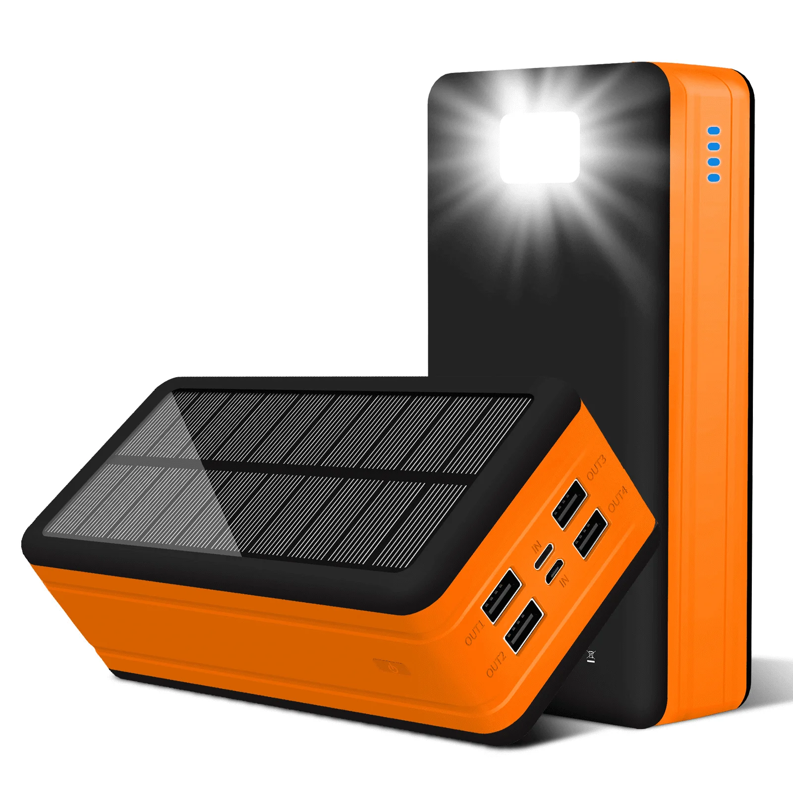 

Solar Power Bank 50000mAh, Portable Solar Phone Charger with Flashlight, 4 Output Ports, 2 Input Ports, Solar Battery Bank Compa