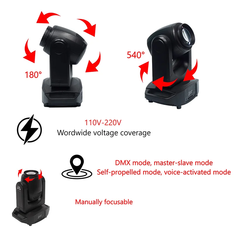 Миниатюрный вращающийся прожектор 120 Вт с управлением DMX512, звуковой активацией, 8 цветами, 10 режимами, RGBW, для дискотек и сценических эффектов (art.: 3920db32df79f) - 3920db32df79f