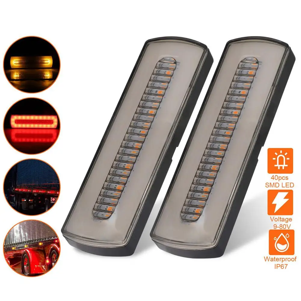 

2pcs 40smd Led Rv Trailer Stop Flowing Turn Signal Braking Rear Tail Light Bar Ip67 Waterproof Driving Lamp