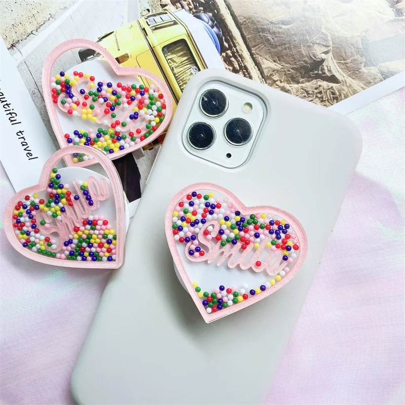 

INS Love Color Beads Phone Holder Heart-shaped Retractable Phone Grip Tok Support IPhone Samsung Xiaomi Phone Accessories
