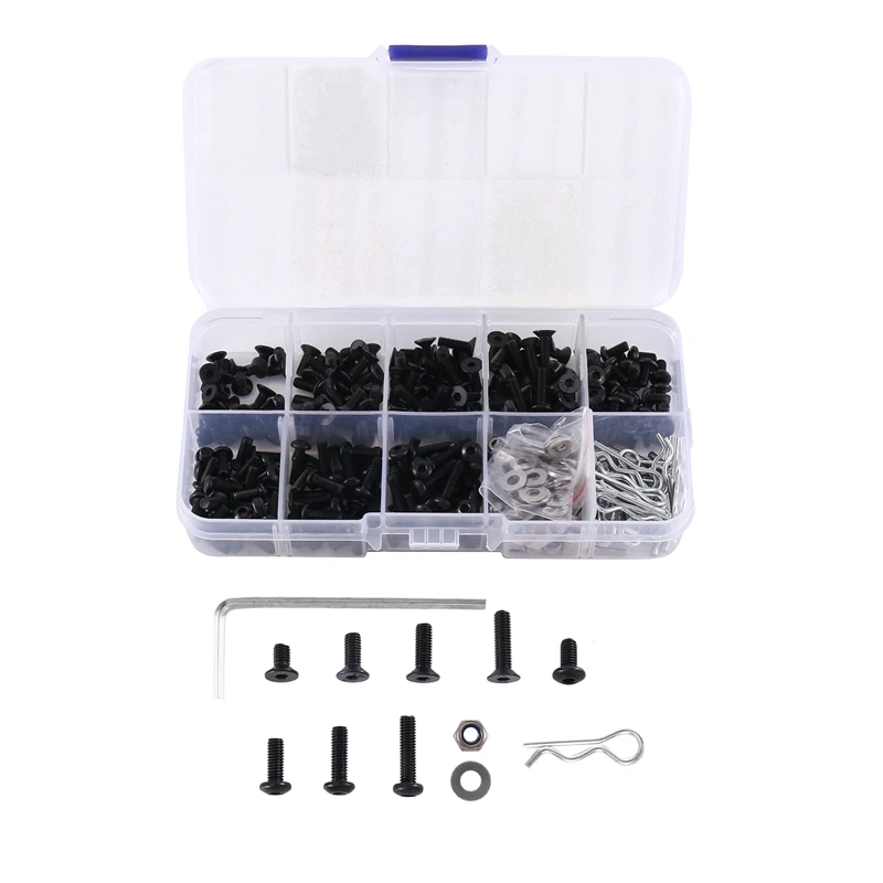 

361PCS RC Screws M3 Flat Screws Round Head Screw Tool Box Set For 1/8 1/10 Traxxas Axial Redcat HSP HPI Arrma Losi RC Car