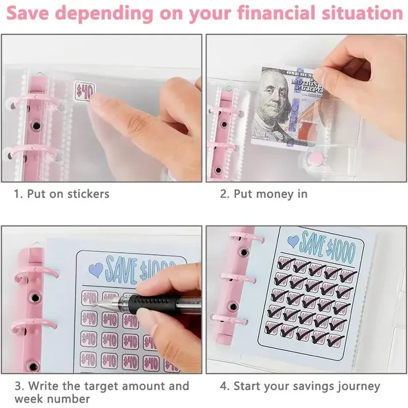 Creatieve $1000 Savings Challenge Binder Envelope Бюджетная папка для ноутбука с денежными конвертами