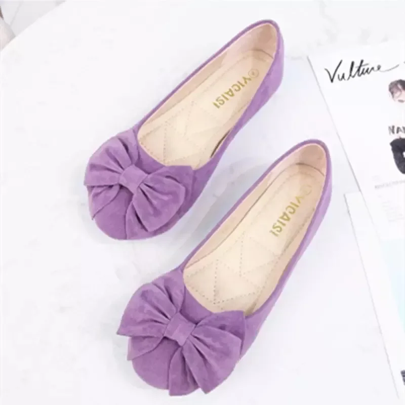 Женские туфли из флока на шпильке с круглым носком и большим бантом