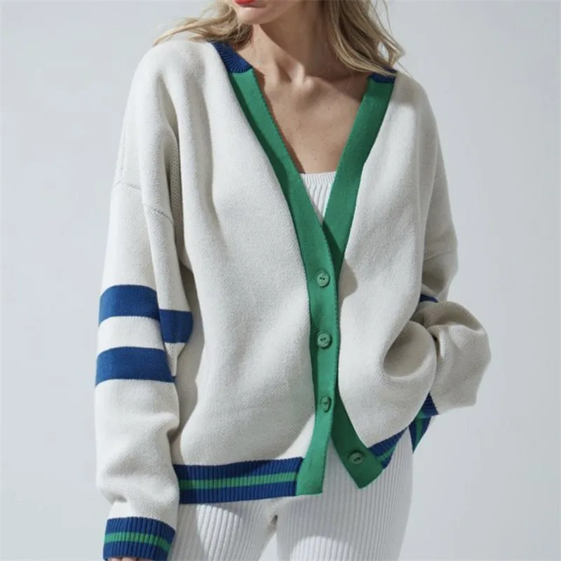 

Cardigan Women's Fashion 2023 Autumn/Winter Contrast Stripes Simple Knitted Loose Sweater Wear