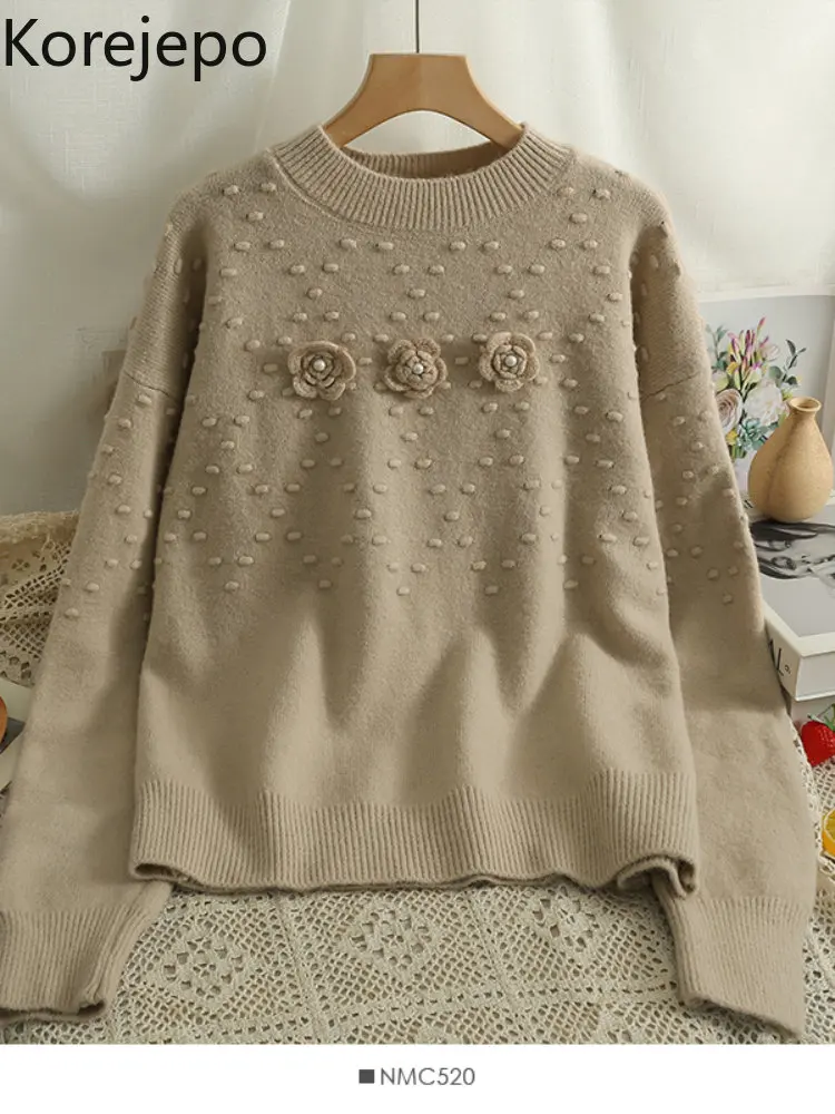 

Свитер женский с круглым вырезом и бусинами, средней длины