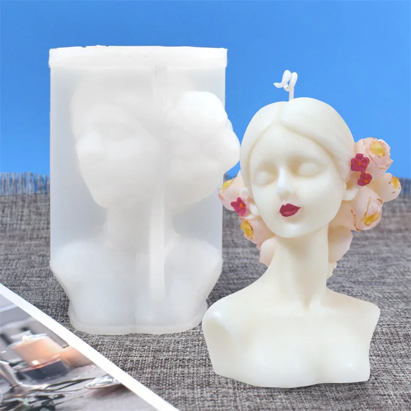 

Closed-Eye Blindfolded Girl Silicone Candle Molds Human Portrait Resin Mold for DIY Aromatherapy Plaster Candle Making Supplies