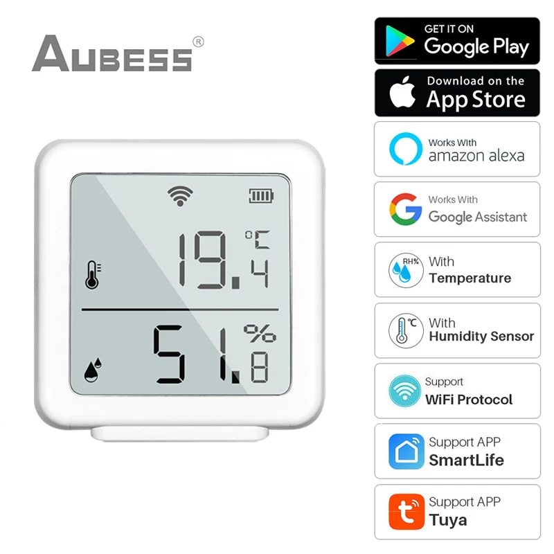 

Tuya WiFi Temperature Humidity Sensor Indoor Hygrometer Thermometer Detector Via Smart Life App Voice Control Alexa Google Home