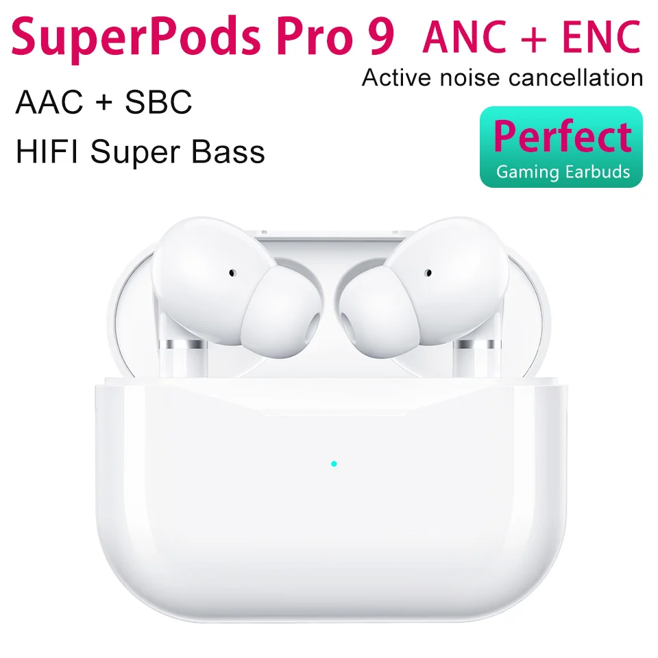 

SuperPods Pro 9 3 2 45DB ANC TWS Earphone Active Noise Cancellation 15D Super Bass Wireless Earbuds ENC Gamer Sports Headphone