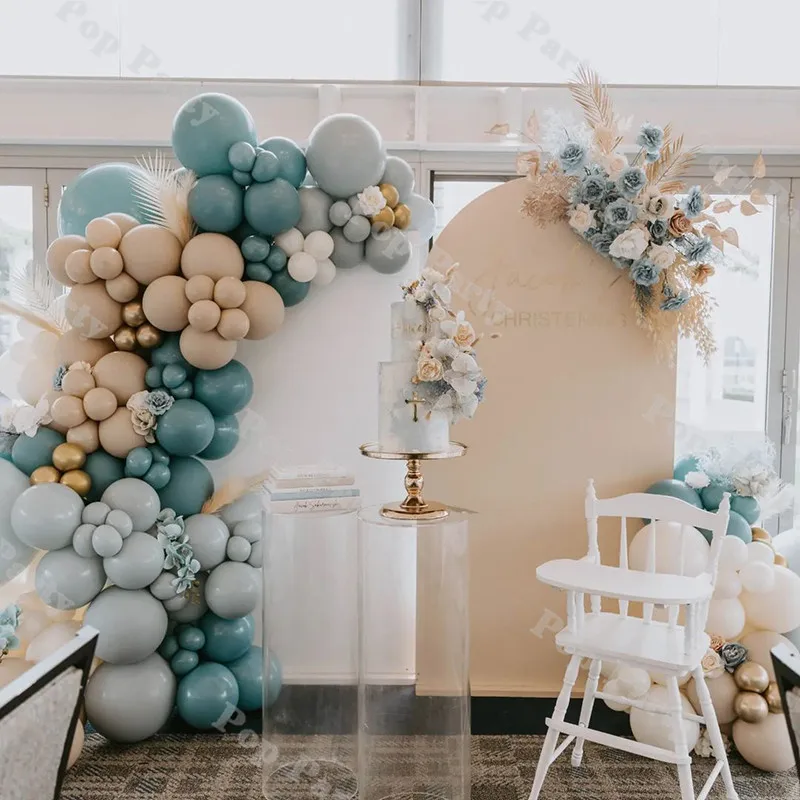 

127pcs Baby Shower Balloon Garland Double Stuffed Blue Champagne Boho Balloons Gender Reveal Birthday Party Wedding Decoration