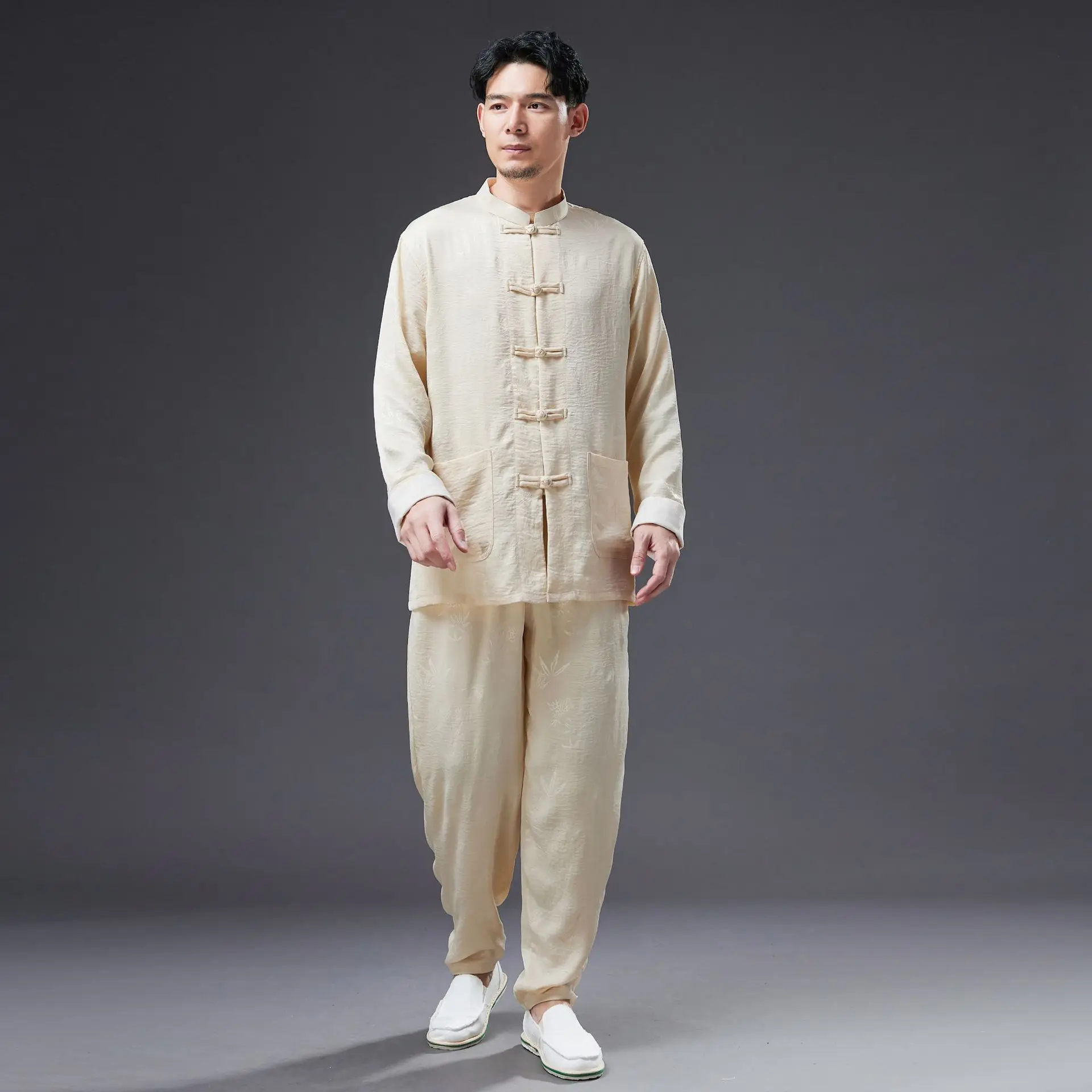 

Men Martial Arts Kungfu Wushu Uniforms Cotton Linen Loose Sweatshirt+pant Jogger Fitness Casual Athletic Meditation Tai Chi Set