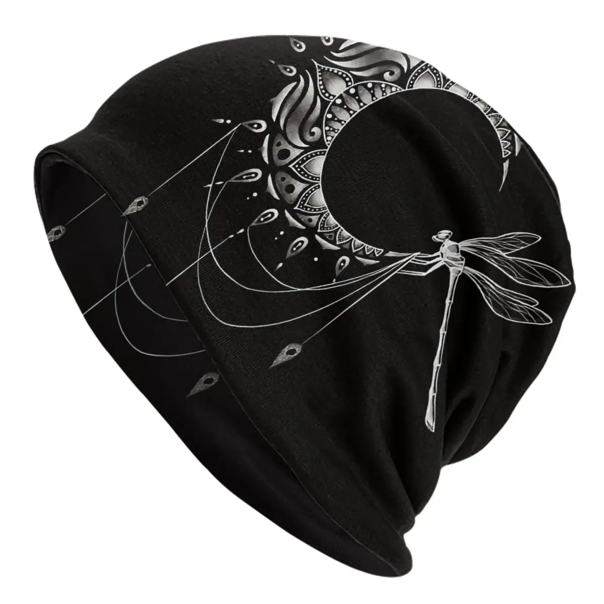 

Hat Intricate Half Crescent Moon With Dragonfly Tattoo Design Caps For Men Women Gothic Beanies Ski Caps Soft Bonnet Hats