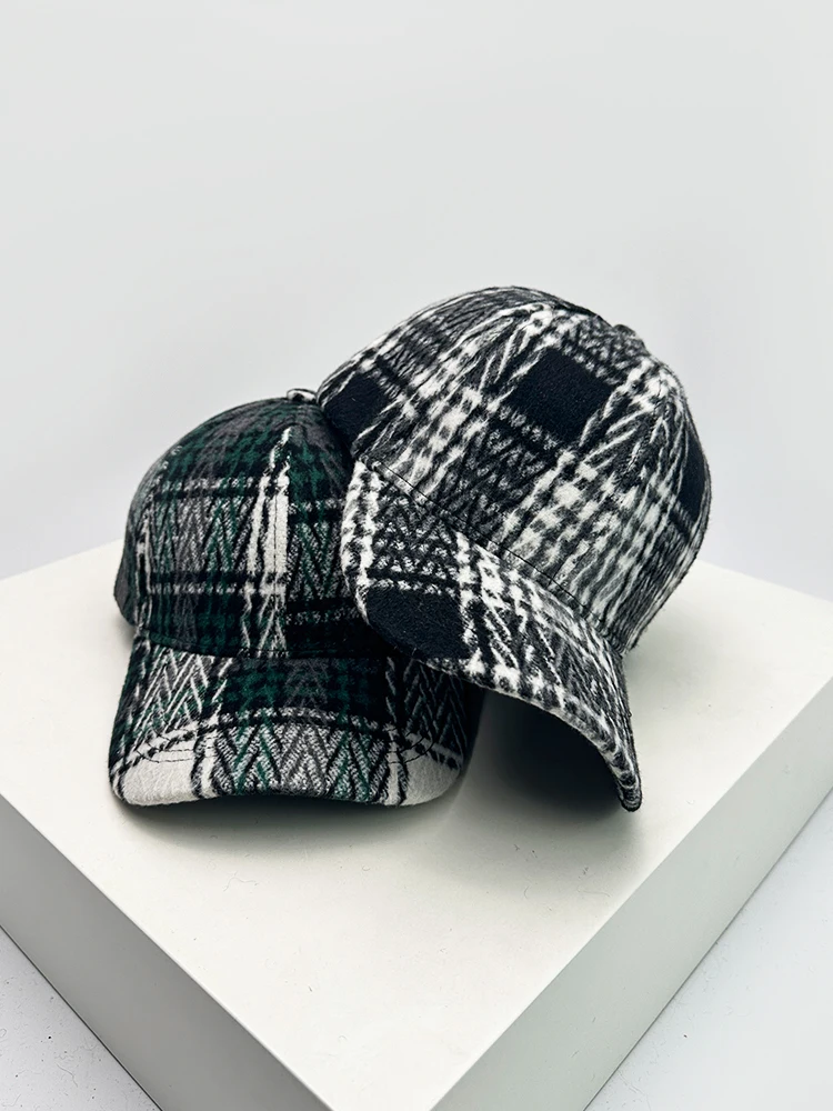 Осенне-зимняя новая британская шерстяная бейсбольная кепка в клетку стиле ретро